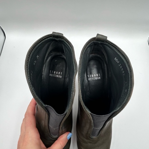 Stuart Weitzman Gray Green  Leather Platform Heels Ankle Bootie Women's size 8.5 - Picture 12 of 13